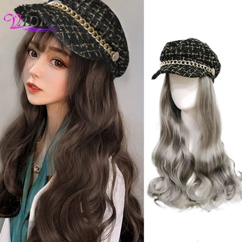 Шляпа с длинными прямыми вьющимися волосами, Парик для наращивания, синтетические кукурузные волосы, головной аксессуар с высоким конским хвостом, Пушистый Парик для женщин BY023