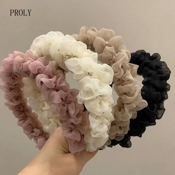 Новая модная повязка на голову PROLY для женщин, плиссированная цветочная лента для волос, однотонные головные уборы для девочек, осенние аксессуары для волос