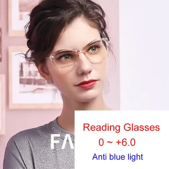 Тенденции Офисные очки Cat Eye с защитой от синего света, негабаритные Компьютерные женские синие Блокирующие очки для чтения при дальнозоркости, сплав