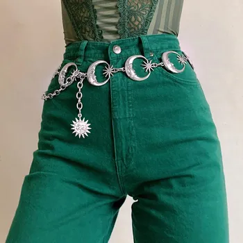 Женские ремни в стиле хип-хоп с высокой талией в готическом стиле, металлические ремни Moon Punk, винтажные ремни, винтажные ремни для женщин, идеально подходящие к джинсам и западной одежде
