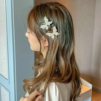 Модная Корейская заколка для волос с подвижной бабочкой Y2k, заколки в виде звезды и цветка для девочек, Элегантная плетеная повязка для волос со стразами, аксессуары для волос