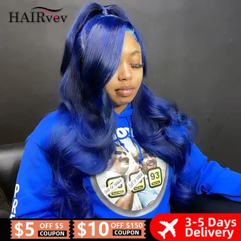 Сапфирово-синий 13x4 Кружевной Фронтальный парик из человеческих волос с объемной волной Для женщин, темно-синий Прозрачный Кружевной Фронтальный Парик Из предварительно Выщипанных человеческих волос