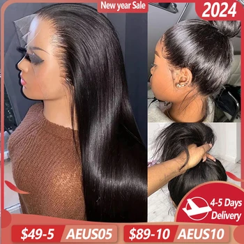 360 Кружевной фронтальный парик Бразильская кость Прямые 13x4 Прозрачные Кружевные Передние парики из человеческих волос для чернокожих женщин, предварительно выщипанные блестки