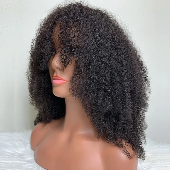 Афро-кудрявый парик Curly HD с челкой плотностью 300%, короткий афро-кудрявый парик Curly13x4 из натуральных волос remy