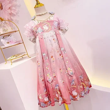 Китайское платье Hanfu, новогодний костюм для девочек, Детский Карнавальный костюм Цветочной феи, косплей, танцевальное платье Hanfu для девочек 15 лет