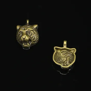 25шт Антикварные бронзовые подвески с головой тигра для изготовления ювелирных изделий ручной работы 18*13 мм