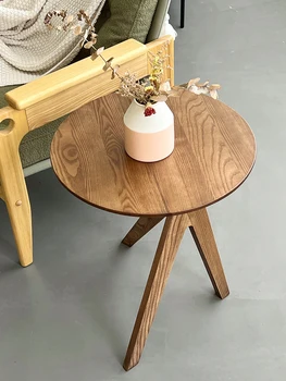 Стол из массива дерева в скандинавском стиле, журнальный столик, столик для цветов, высокий столик для дивана, креатив из черного орехового дерева с красной сеткой