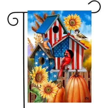 Красивый флаг весеннего сада, Красный слон, Синяя птица, 12 × 18 дюймов, двусторонний вертикальный сезонный приветственный баннер для украшения двора