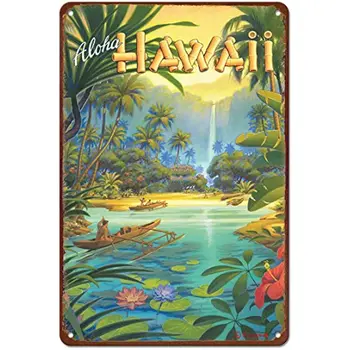 Винтажная гавайская жестяная вывеска размером 8 x 12 дюймов - Aloha from Hawaii от Керне Эриксона