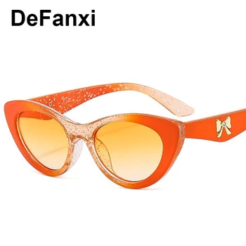 Модные оранжевые солнцезащитные очки с кошачьим глазом в маленькой оправе, женские солнцезащитные очки 2022, Модные винтажные прозрачные солнцезащитные очки, украшенные бантиком, оттенки очков