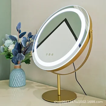Винтажный туалетный столик, зеркало для макияжа со светодиодной подсветкой, стоящее в ванной, Золотое настольное зеркало, декор комнаты, Maison Espelho Vanity Decor