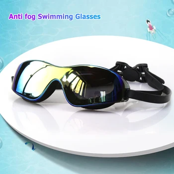 Очки для плавания для взрослых в большой оправе, водонепроницаемые очки для серфинга и дайвинга, Регулируемые линзы с двойным ремешком для плавания