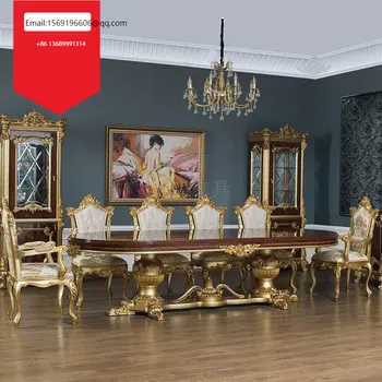 Сочетание обеденного стола и стула из массива дерева европейской роскоши Мебель для столовой виллы French palace на заказ